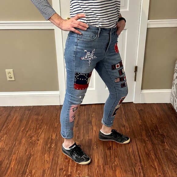 July 4th Special !!! Jessica Simpson Sz 6 Stretch Patchwrk OOAK Patriotic Jeans - Picture 5 of 8